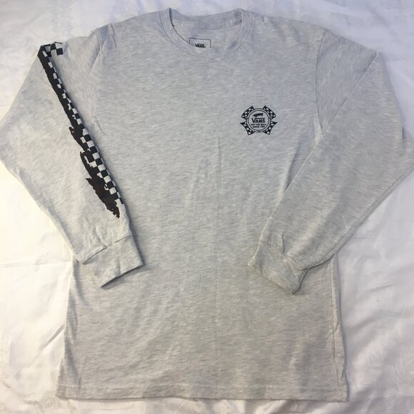 Vans Small Gray Off The Wall Checkerboard Long Sleeve T-Shirt Classic Fit - Picture 3 of 14